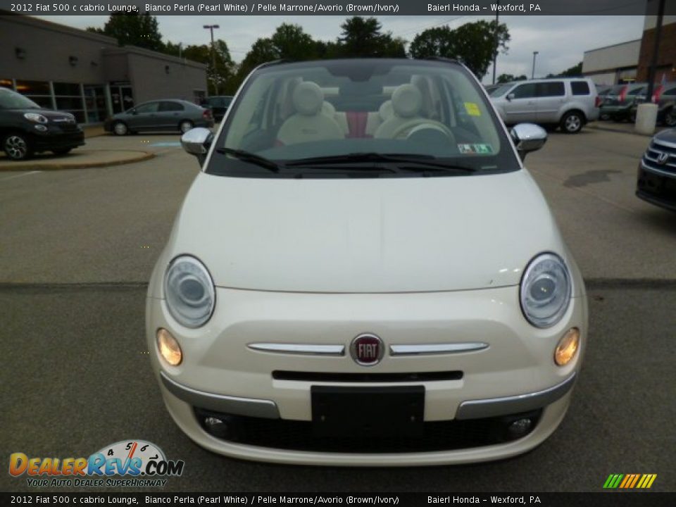 2012 Fiat 500 c cabrio Lounge Bianco Perla (Pearl White) / Pelle Marrone/Avorio (Brown/Ivory) Photo #2