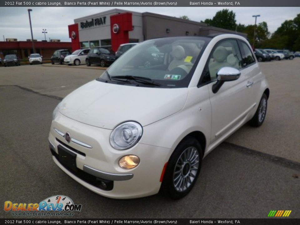 2012 Fiat 500 c cabrio Lounge Bianco Perla (Pearl White) / Pelle Marrone/Avorio (Brown/Ivory) Photo #3