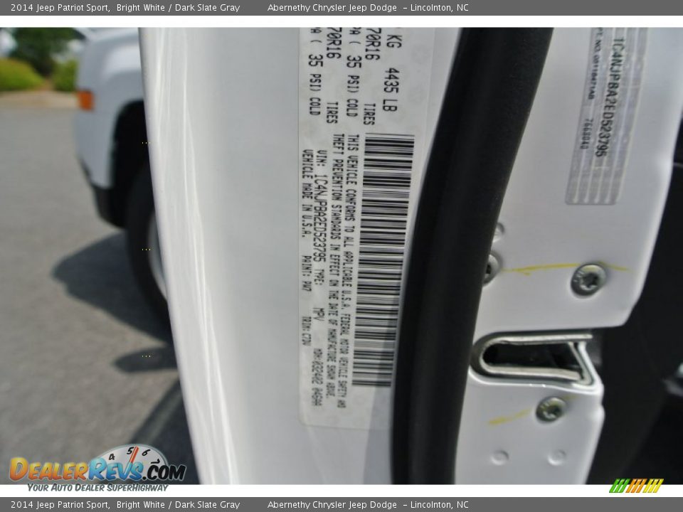 2014 Jeep Patriot Sport Bright White / Dark Slate Gray Photo #7