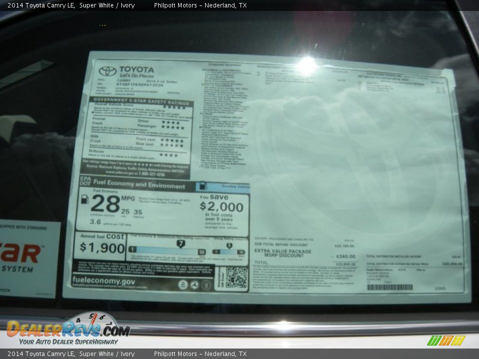 2014 Toyota Camry LE Super White / Ivory Photo #33