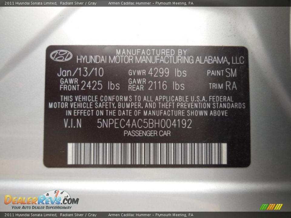 2011 Hyundai Sonata Limited Radiant Silver / Gray Photo #27