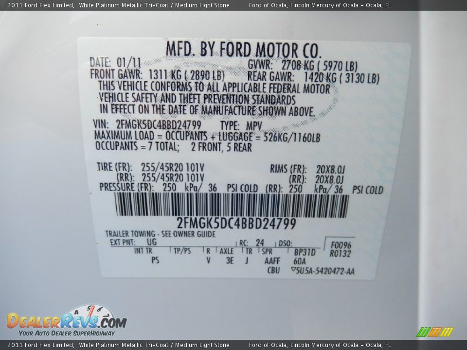 2011 Ford Flex Limited White Platinum Metallic Tri-Coat / Medium Light Stone Photo #28