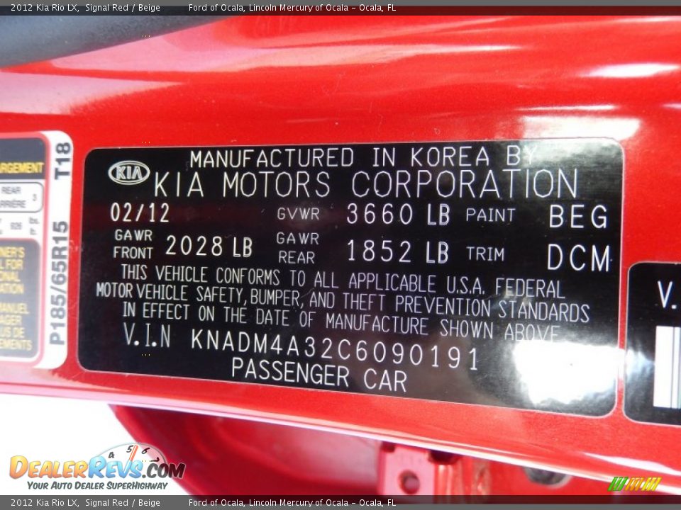 2012 Kia Rio LX Signal Red / Beige Photo #28