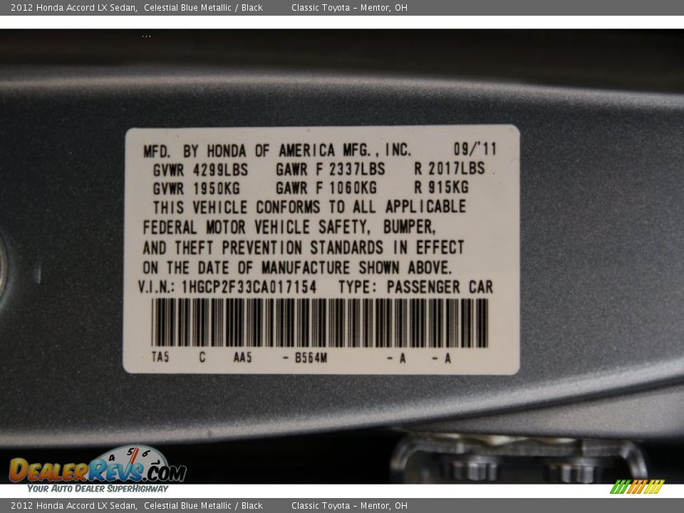2012 Honda Accord LX Sedan Celestial Blue Metallic / Black Photo #17