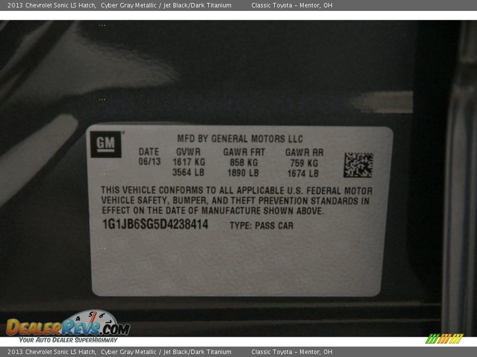 2013 Chevrolet Sonic LS Hatch Cyber Gray Metallic / Jet Black/Dark Titanium Photo #17