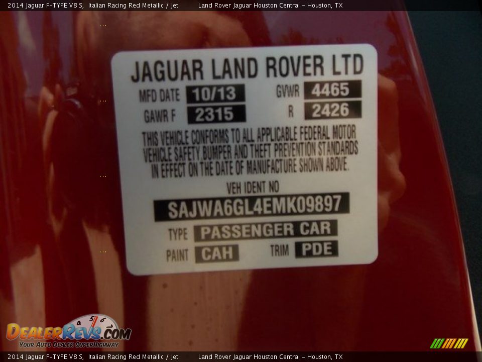 2014 Jaguar F-TYPE V8 S Italian Racing Red Metallic / Jet Photo #12