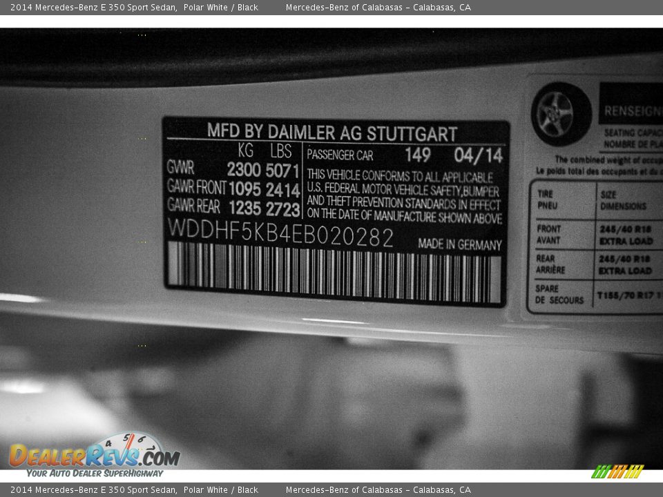 2014 Mercedes-Benz E 350 Sport Sedan Polar White / Black Photo #7