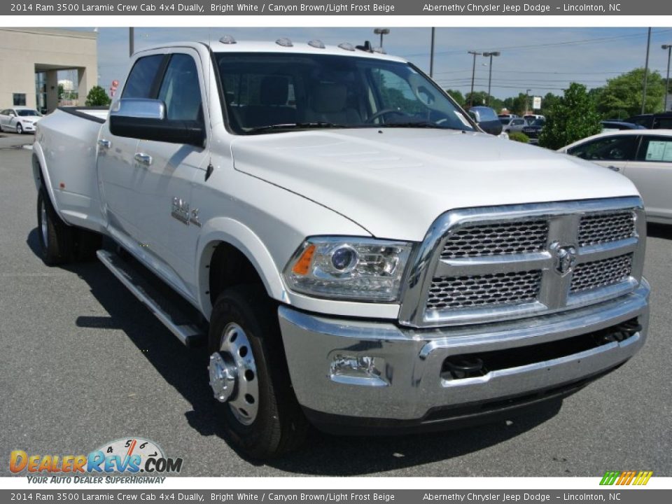 2014 Ram 3500 Laramie Crew Cab 4x4 Dually Bright White / Canyon Brown/Light Frost Beige Photo #2