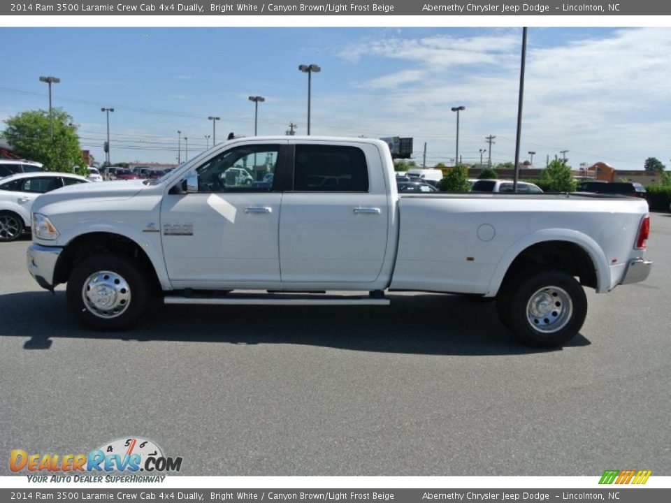 2014 Ram 3500 Laramie Crew Cab 4x4 Dually Bright White / Canyon Brown/Light Frost Beige Photo #3