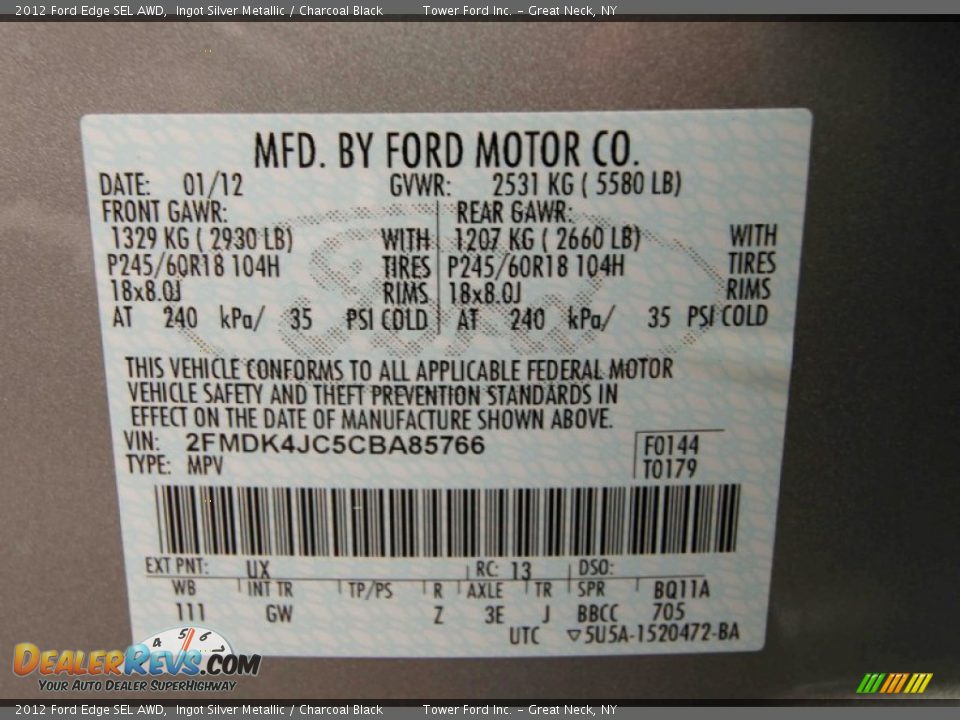 2012 Ford Edge SEL AWD Ingot Silver Metallic / Charcoal Black Photo #29