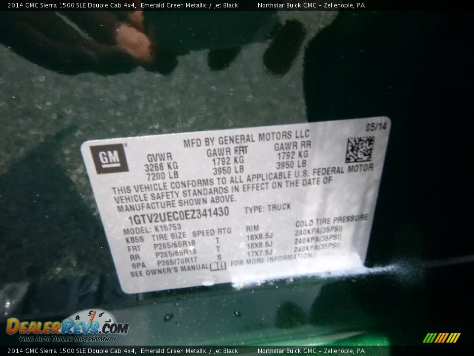 2014 GMC Sierra 1500 SLE Double Cab 4x4 Emerald Green Metallic / Jet Black Photo #20