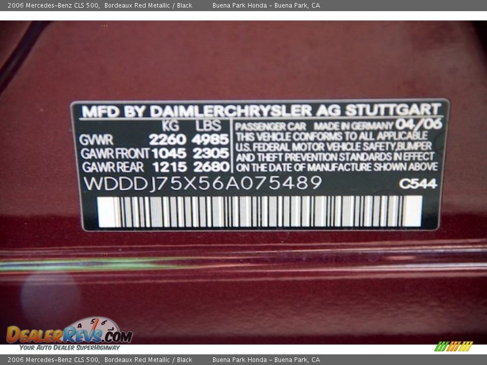 2006 Mercedes-Benz CLS 500 Bordeaux Red Metallic / Black Photo #35