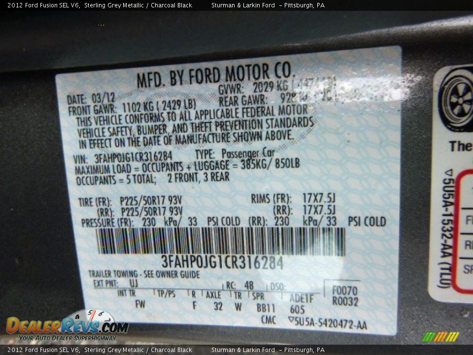 2012 Ford Fusion SEL V6 Sterling Grey Metallic / Charcoal Black Photo #14