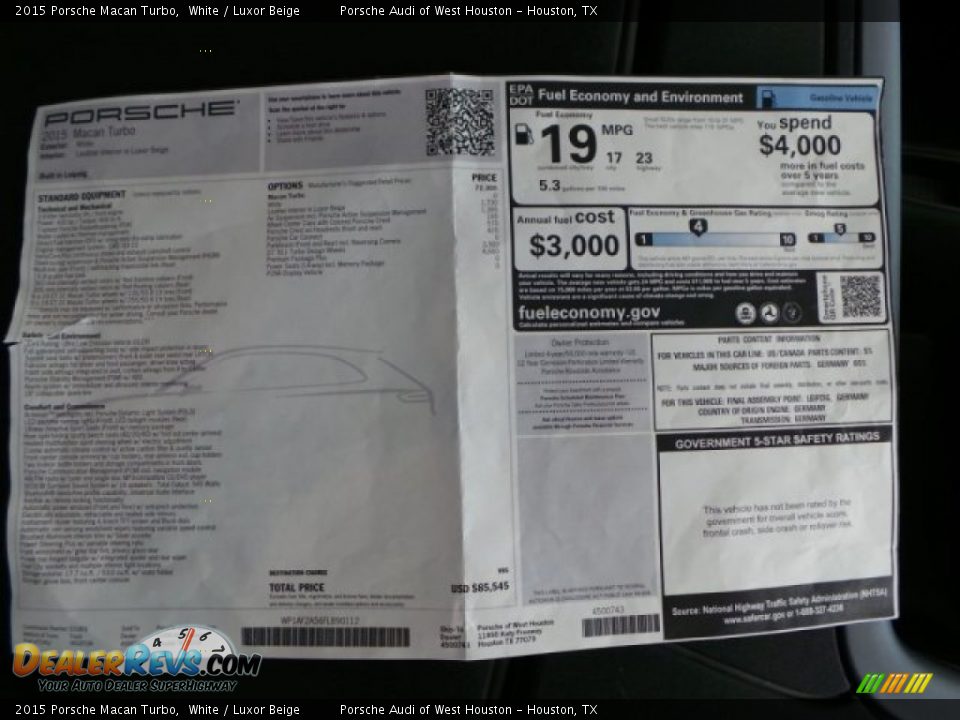 2015 Porsche Macan Turbo Window Sticker Photo #33