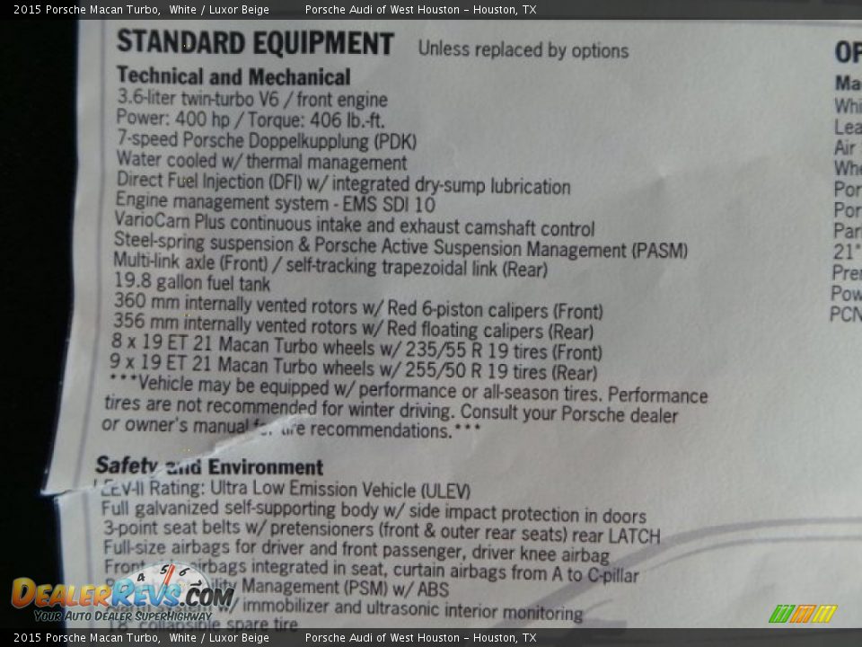 2015 Porsche Macan Turbo Window Sticker Photo #35