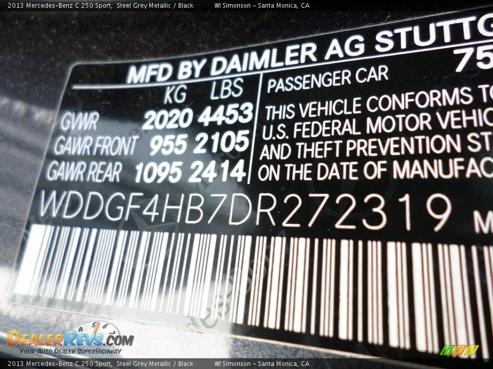 2013 Mercedes-Benz C 250 Sport Steel Grey Metallic / Black Photo #25