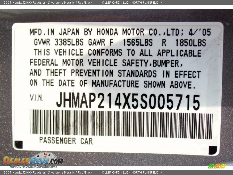 2005 Honda S2000 Roadster Silverstone Metallic / Red/Black Photo #35