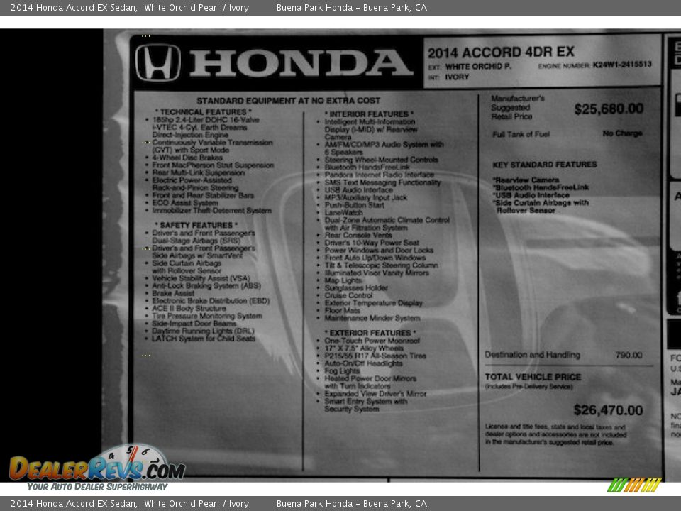 2014 Honda Accord EX Sedan White Orchid Pearl / Ivory Photo #19