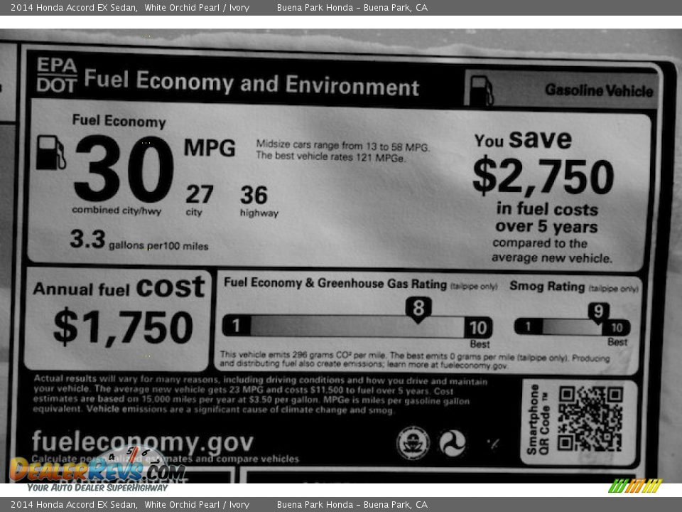 2014 Honda Accord EX Sedan White Orchid Pearl / Ivory Photo #20