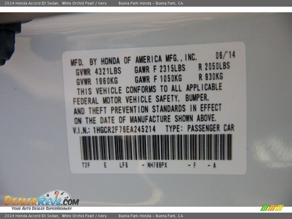2014 Honda Accord EX Sedan White Orchid Pearl / Ivory Photo #22