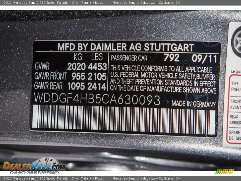 2012 Mercedes-Benz C 250 Sport Palladium Silver Metallic / Black Photo #22