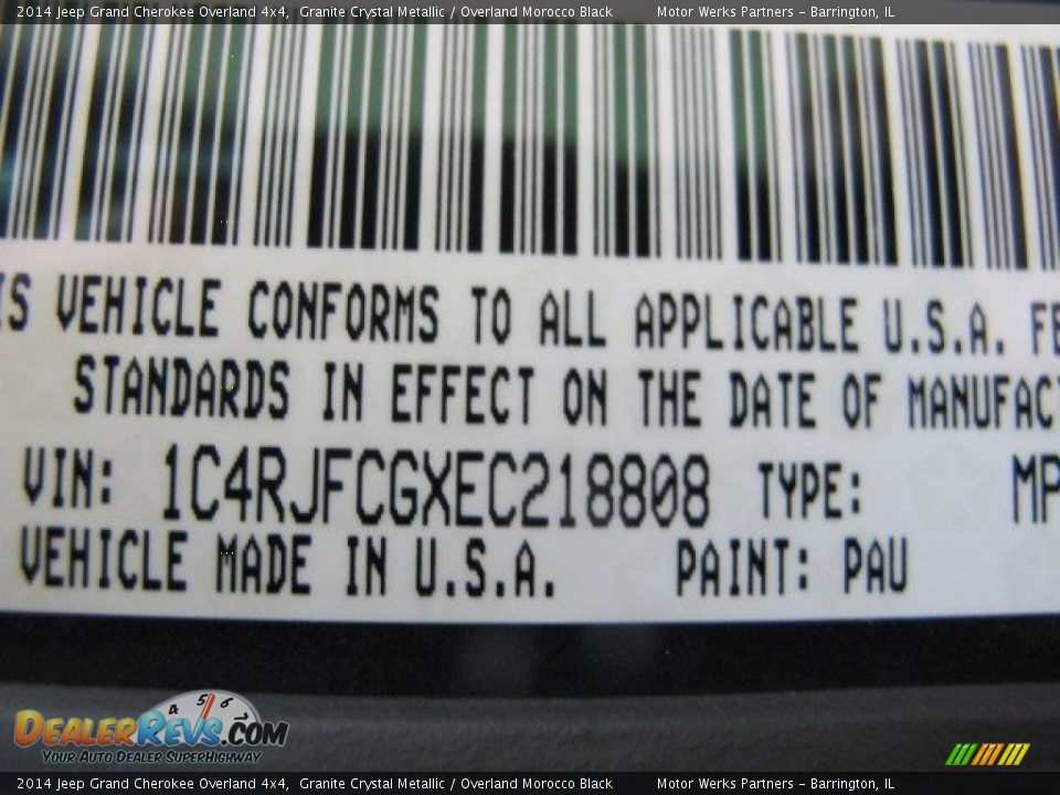 2014 Jeep Grand Cherokee Overland 4x4 Granite Crystal Metallic / Overland Morocco Black Photo #34