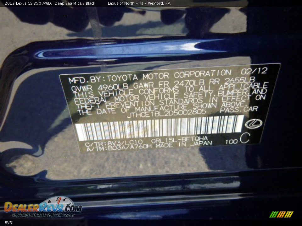 Lexus Color Code 8V3 Deep Sea Mica
