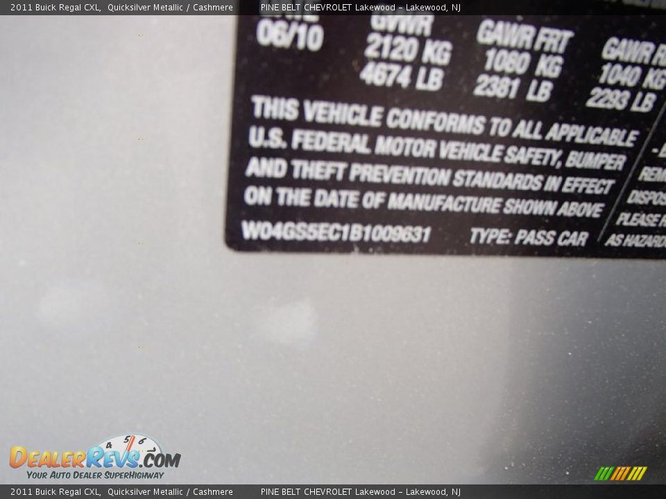 2011 Buick Regal CXL Quicksilver Metallic / Cashmere Photo #29