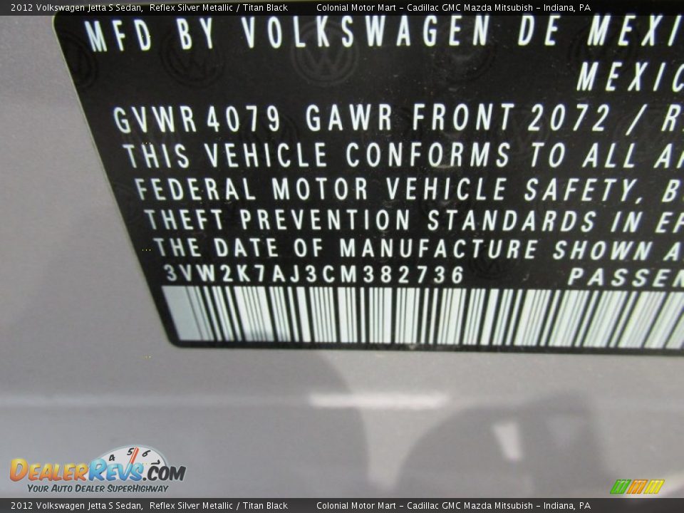 2012 Volkswagen Jetta S Sedan Reflex Silver Metallic / Titan Black Photo #19