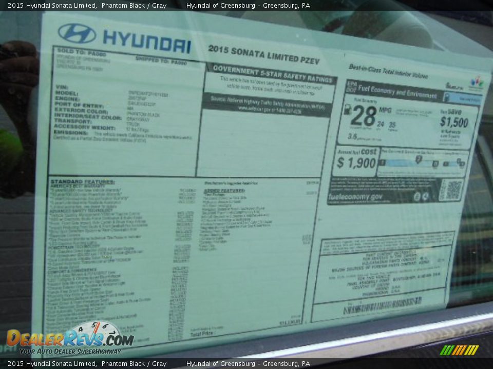 2015 Hyundai Sonata Limited Window Sticker Photo #7