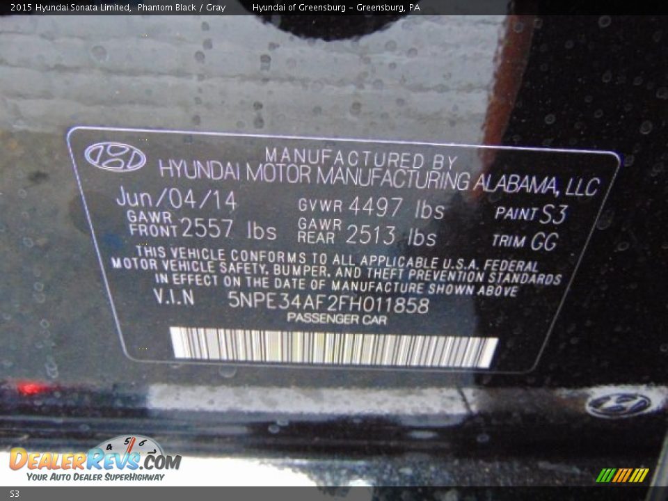 Hyundai Color Code S3 Phantom Black