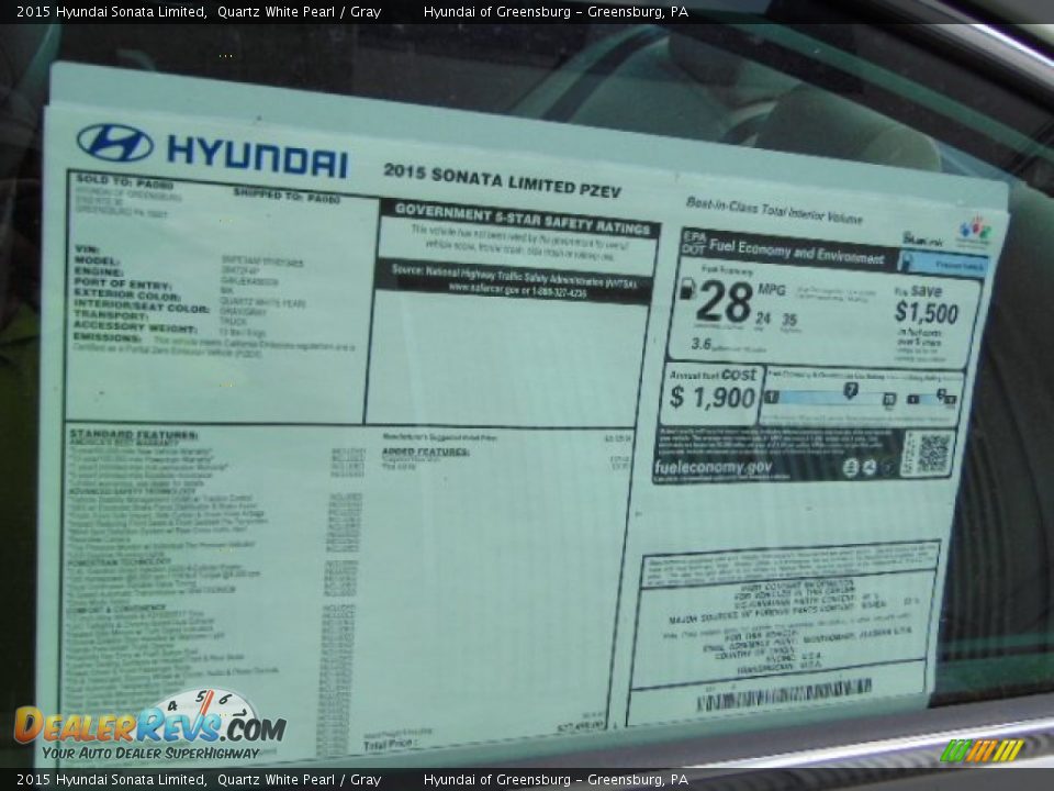 2015 Hyundai Sonata Limited Window Sticker Photo #7