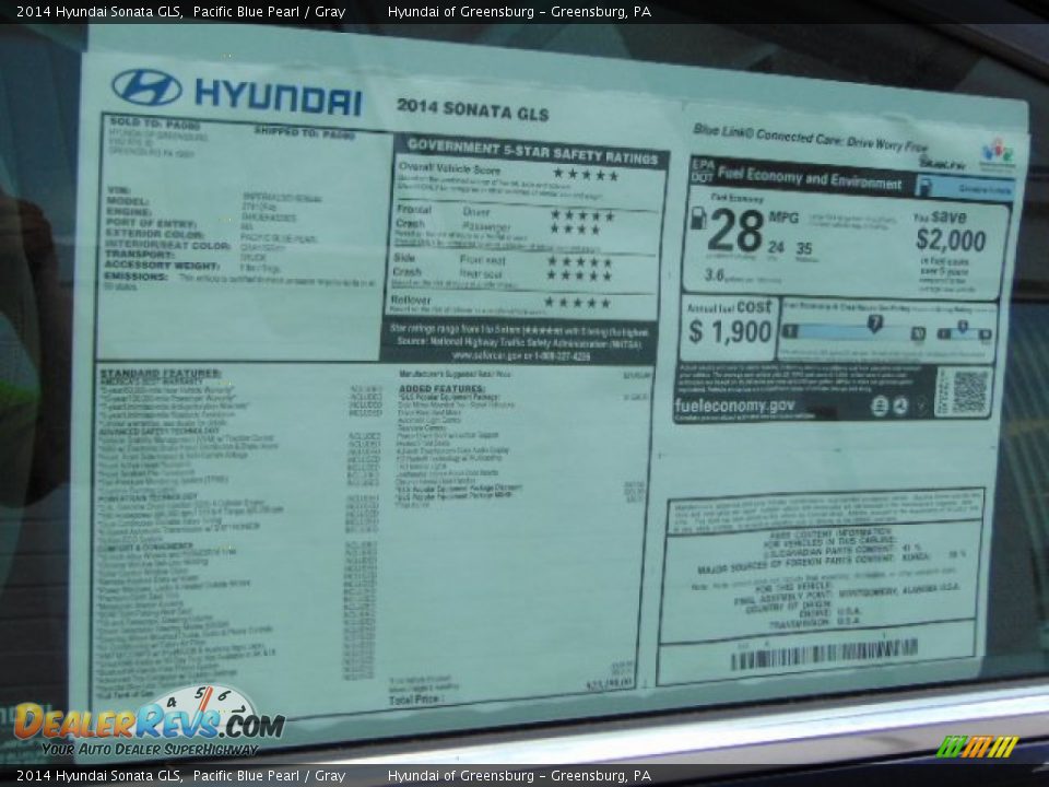 2014 Hyundai Sonata GLS Pacific Blue Pearl / Gray Photo #7