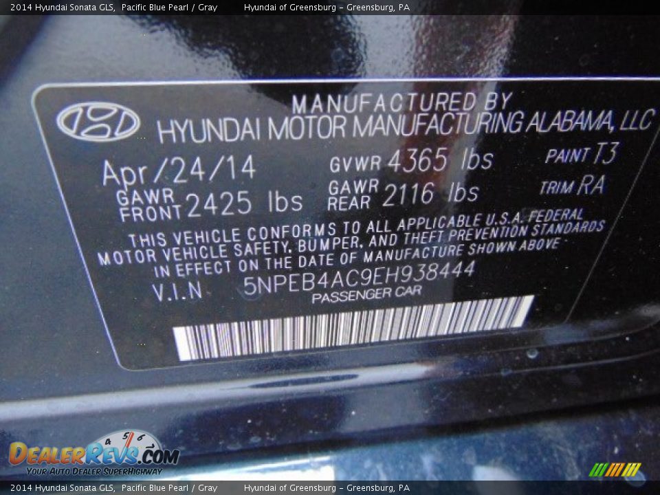 2014 Hyundai Sonata GLS Pacific Blue Pearl / Gray Photo #20