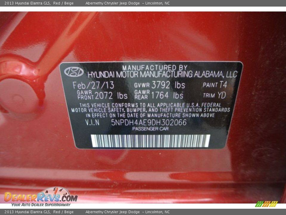 2013 Hyundai Elantra GLS Red / Beige Photo #7