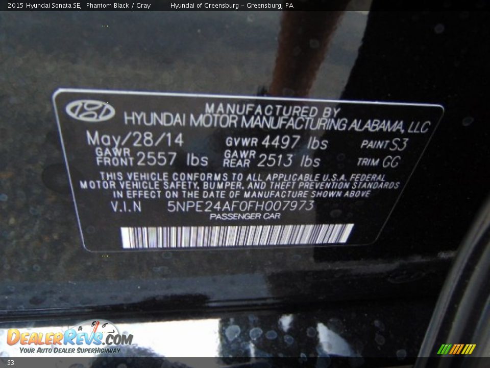 Hyundai Color Code S3 Phantom Black