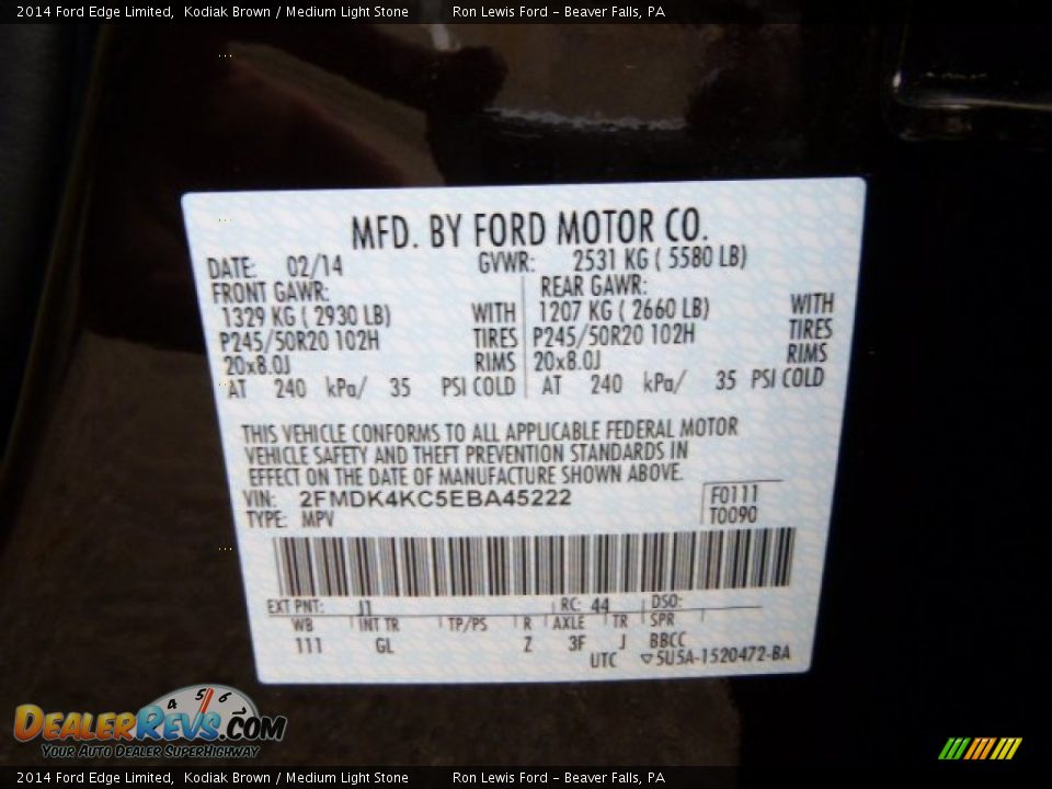 2014 Ford Edge Limited Kodiak Brown / Medium Light Stone Photo #20