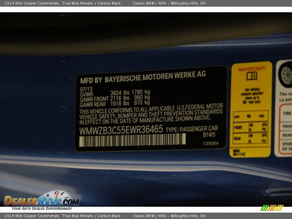 2014 Mini Cooper Countryman True Blue Metallic / Carbon Black Photo #16