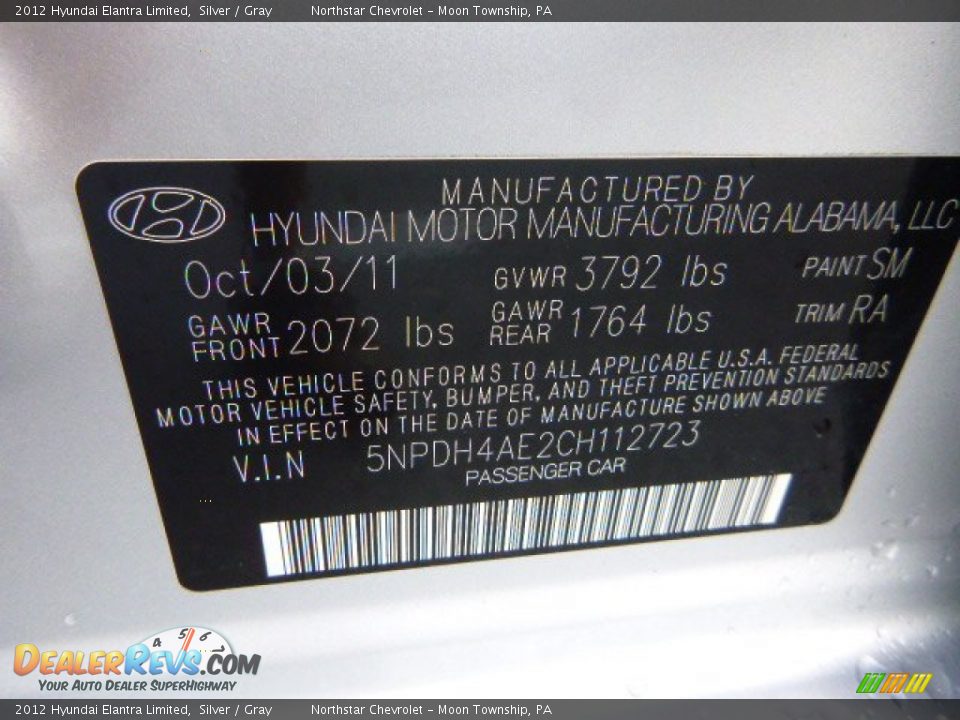 2012 Hyundai Elantra Limited Silver / Gray Photo #19