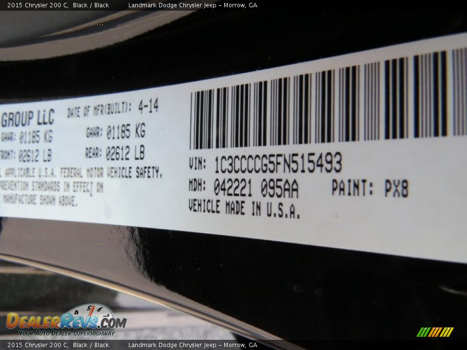 2015 Chrysler 200 C Black / Black Photo #9