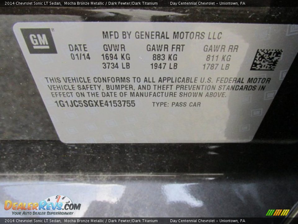 2014 Chevrolet Sonic LT Sedan Mocha Bronze Metallic / Dark Pewter/Dark Titanium Photo #19