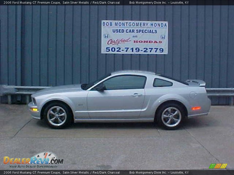 2006 Ford Mustang GT Premium Coupe Satin Silver Metallic / Red/Dark Charcoal Photo #1