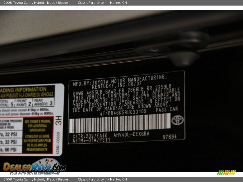 2008 Toyota Camry Hybrid Black / Bisque Photo #16