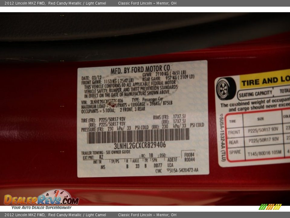 2012 Lincoln MKZ FWD Red Candy Metallic / Light Camel Photo #20