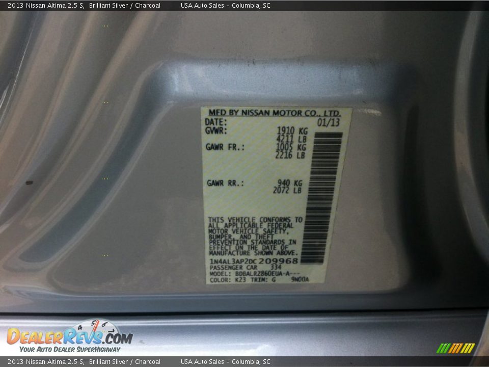 2013 Nissan Altima 2.5 S Brilliant Silver / Charcoal Photo #27