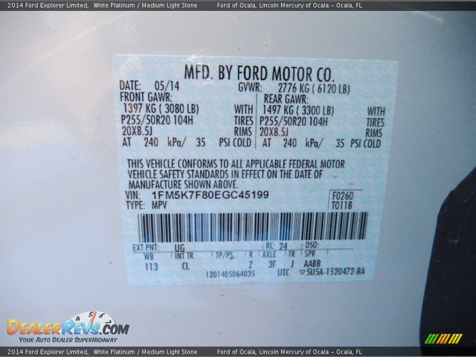 2014 Ford Explorer Limited White Platinum / Medium Light Stone Photo #13