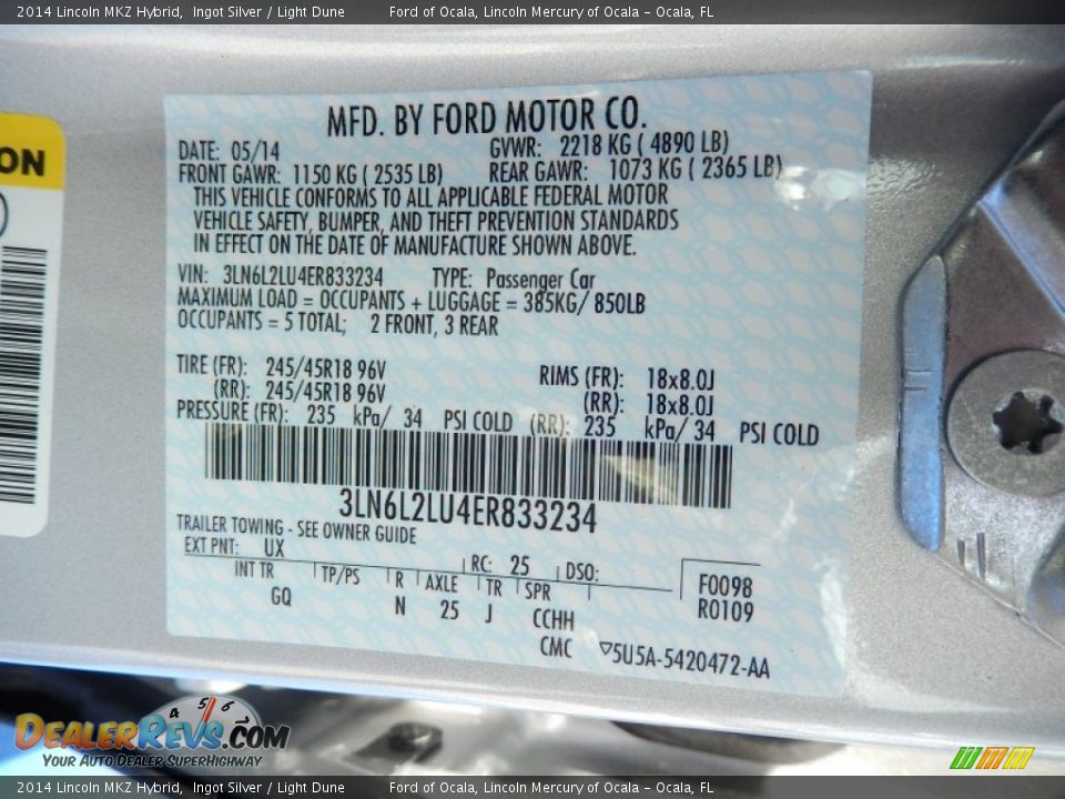 2014 Lincoln MKZ Hybrid Ingot Silver / Light Dune Photo #12