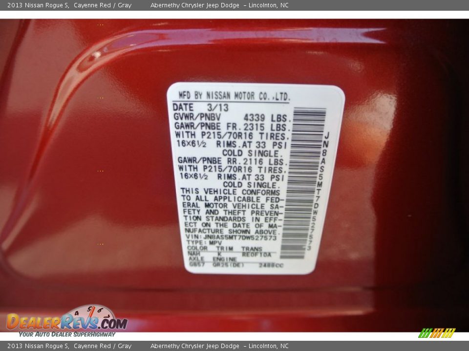 2013 Nissan Rogue S Cayenne Red / Gray Photo #7
