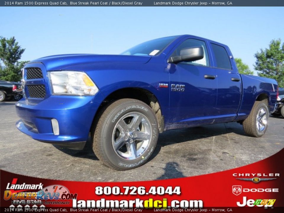 2014 Ram 1500 Express Quad Cab Blue Streak Pearl Coat / Black/Diesel Gray Photo #1