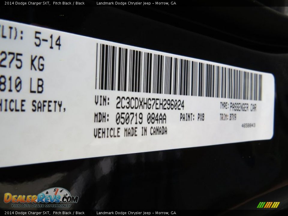 2014 Dodge Charger SXT Pitch Black / Black Photo #10